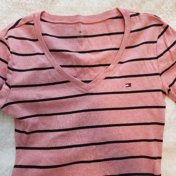Tommy Hilfiger Pink Striped V neck Sweater Size XS - Picture 4 of 7